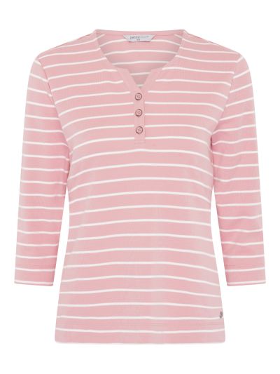 PennyPlain Notch Neck Stripe Top - Dusk/ivory