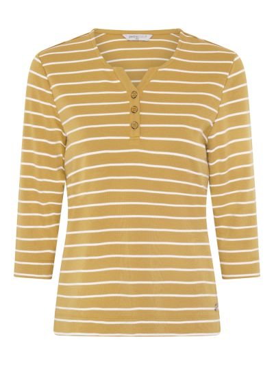 PennyPlain Notch Neck Stripe Top - Apple/ivory