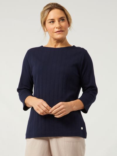 PennyPlain Textured Boat Neck Top - French Navy
