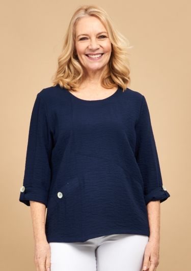 PennyPlain Asymmetric Hem Top - French Navy