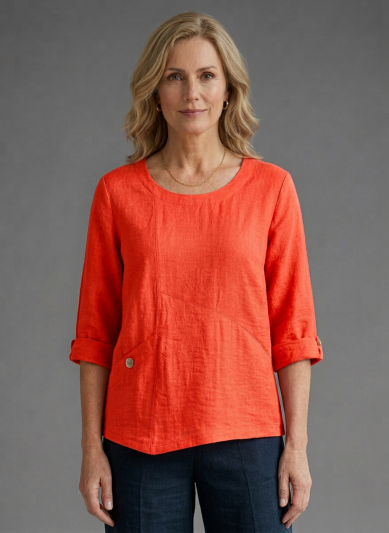 PennyPlain Asymmetric Hem Top - Coral