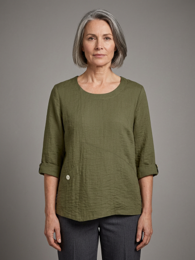 PennyPlain Asymmetric Hem Top - Sage