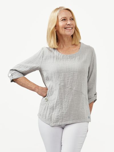 PennyPlain Asymmetric Hem Top - Salt & Pepper