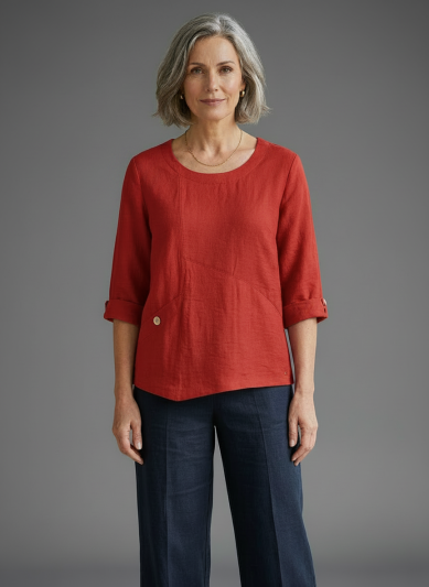 PennyPlain Asymmetric Hem Top - Red