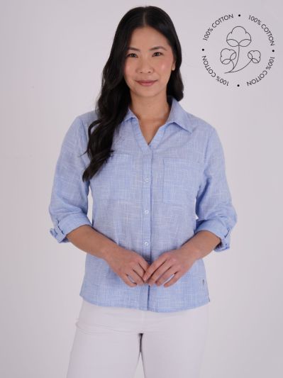 PennyPlain Collared Microcheck Shirt -  Blue