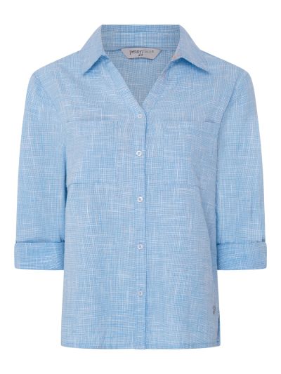PennyPlain Collared Microcheck Shirt -  Blue