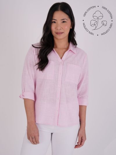 PennyPlain Collared Microcheck  Shirt - Rose