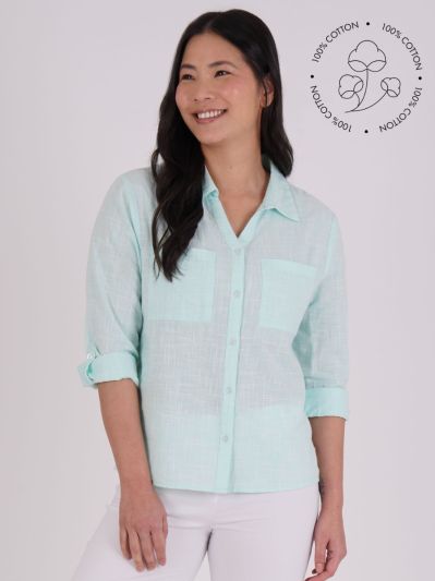 PennyPlain Collared Microcheck  Shirt - Mint