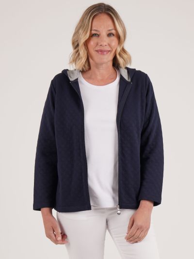 PennyPlain Quilt Hooded Zip Up - Navy