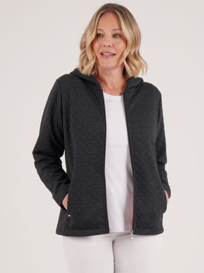 PennyPlain Quilt Hooded Zip Up - Charcoal