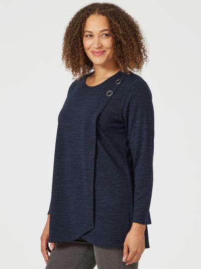 PennyPlain Asymmetric Button Top - Navy