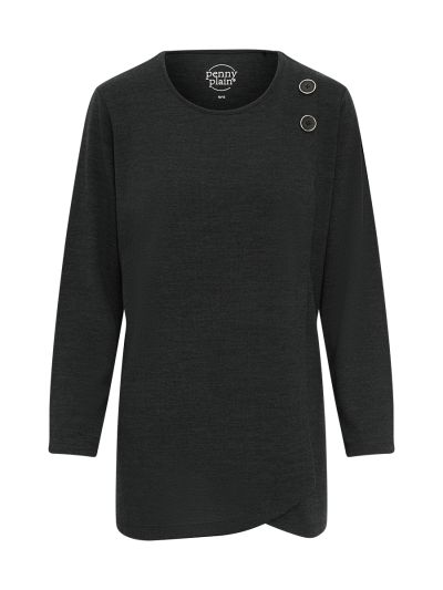 PennyPlain Asymmetric Button Top - Navy