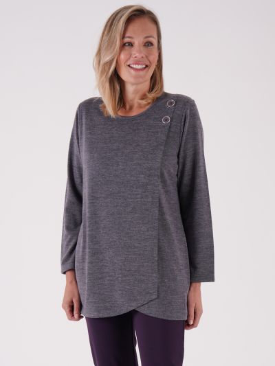 PennyPlain Asymmetric Button Top - Flint