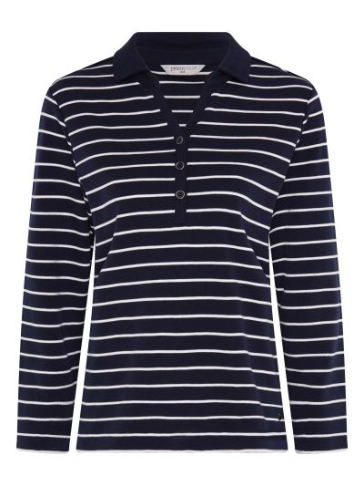 PennyPlain Yarn Dye Stripe Henley Top - French Navy