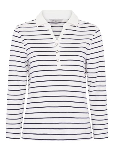 PennyPlain Notch Neck Top - Ivory/french Navy