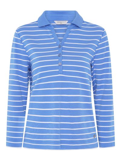 PennyPlain Notch Neck Top - Light Ultramarine/white