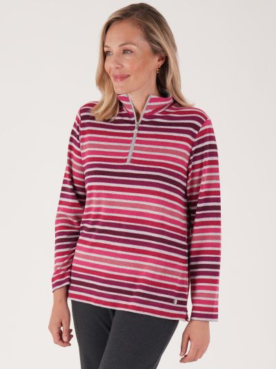 PennyPlain Stripe Zipped Funnel Neck - Berry
