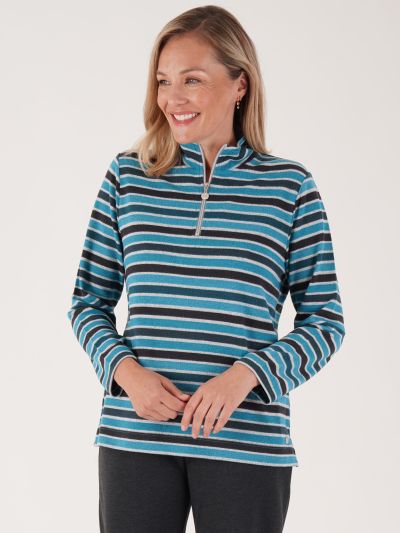PennyPlain Stripe Zipped Funnel Neck - Peacock
