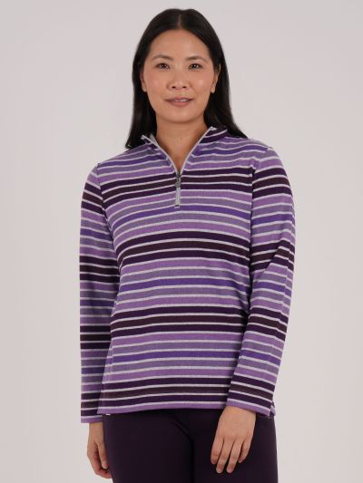 PennyPlain Striped Zip Funnel Neck- Mulberry