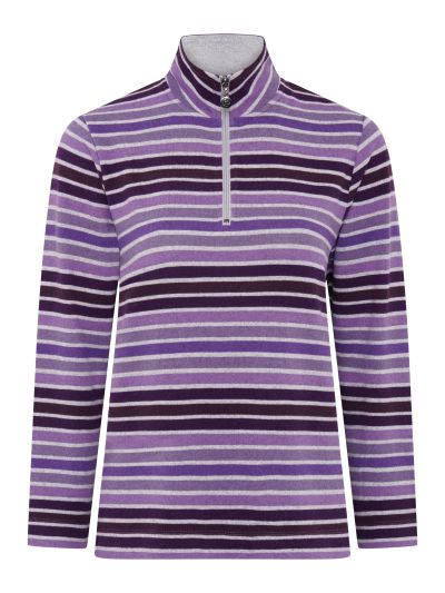 PennyPlain Striped Zip Funnel Neck- Mulberry