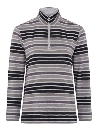 PennyPlain Striped Zip Funnel Neck- Black
