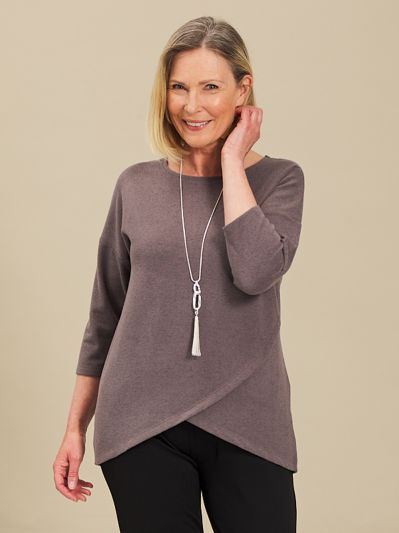 PennyPlain Cross Over Hem Tunic - Taupe