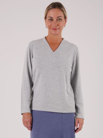PennyPlain Super Soft High Back V Neck Top - Malt
