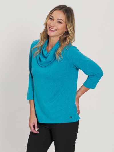 PennyPlain Essential Cowl Neck Top - Aqua