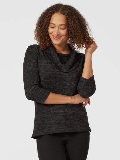 PennyPlain Essential Cowl Neck Top - Charcoal