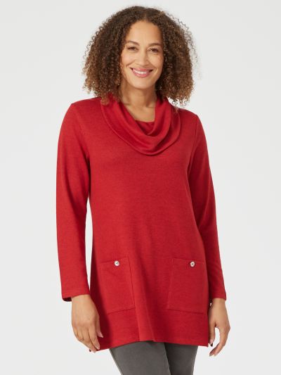 PennyPlain Tunic Cowl Neck Top - Rust