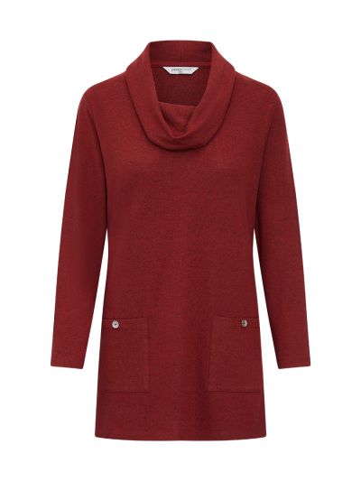 PennyPlain Tunic Cowl Neck Top- Rust
