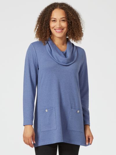 PennyPlain Tunic Cowl Neck Top - Sky