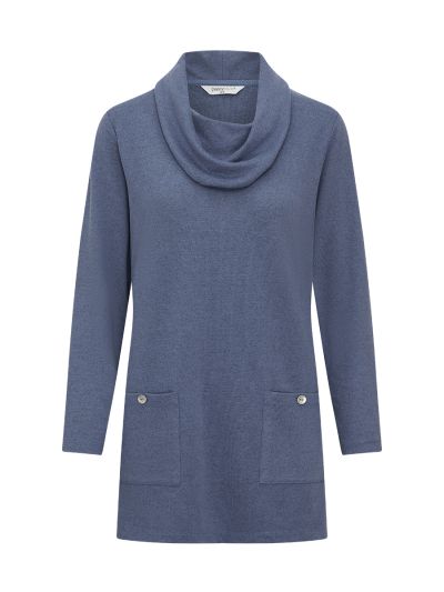 PennyPlain Tunic Cowl Neck Top - Sky