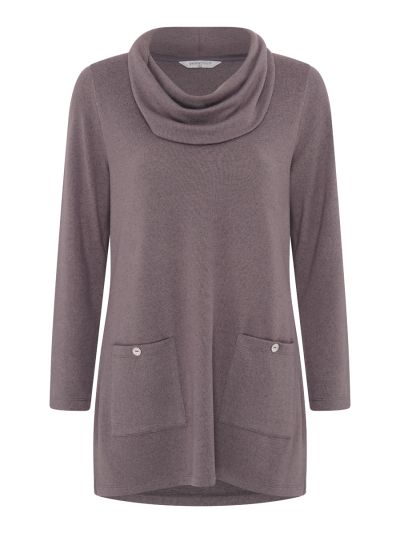 PennyPlain Tunic Cowl Neck Top - Taupe
