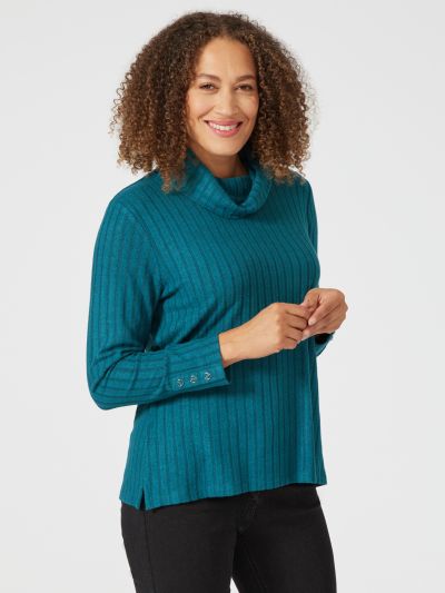 PennyPlain Cuff Detail Cowl Neck Top - Dragonfly