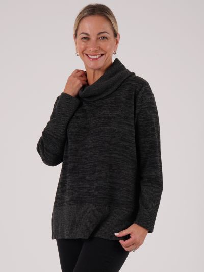 PennyPlain Rib Hem Cowl Tunic - Charcoal