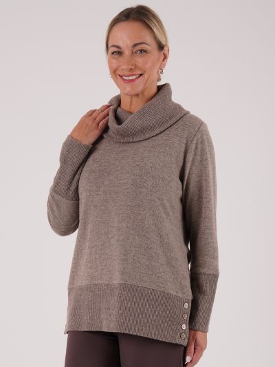 PennyPlain Rib Hem Cowl Tunic - Latte