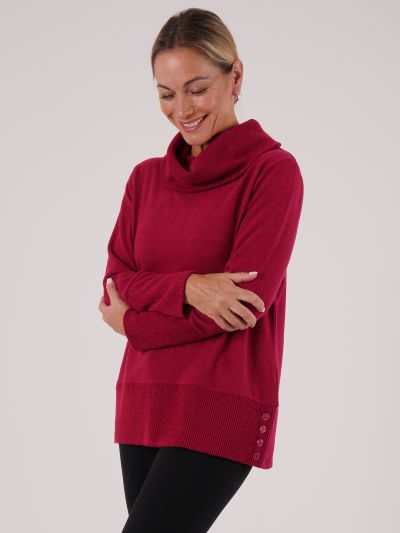 PennyPlain Rib Hem Cowl Tunic - Berry
