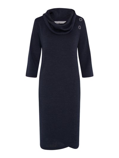 PennyPlain Asymmetric Button Cowl Dress - Navy
