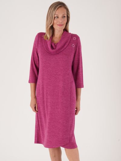 PennyPlain Asymmetric Button Cowl Dress - Magenta