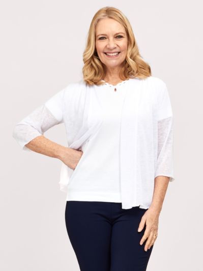 PennyPlain Open Front Shrug - White