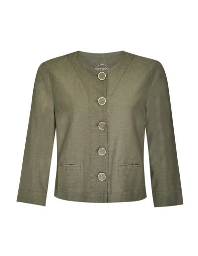 PennyPlain Linen Blend Crop Jacket - Sage