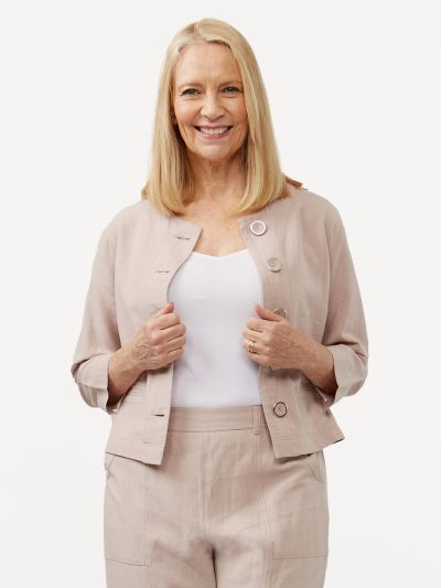 PennyPlain Linen Blend Crop Jacket - Cloud