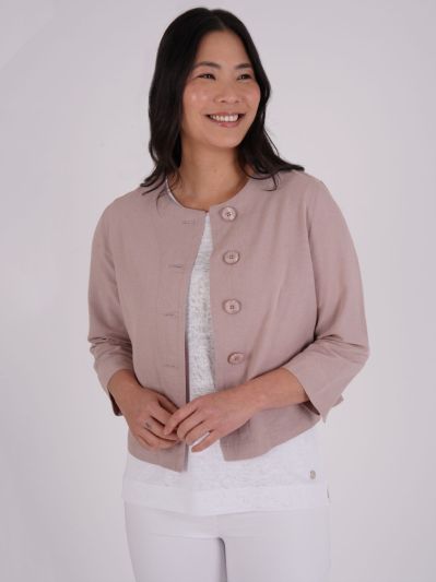 PennyPlain Linen Blend Cropped Jacket - Cloud