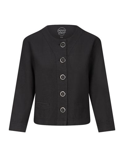 PennyPlain Linen Blend Crop Jacket - Charcoal
