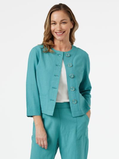 PennyPlain Linen Blend Crop Jacket - Sea Green