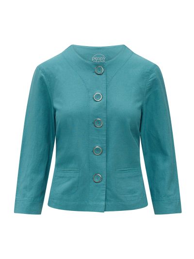 PennyPlain Linen Blend Crop Jacket - Sea Green