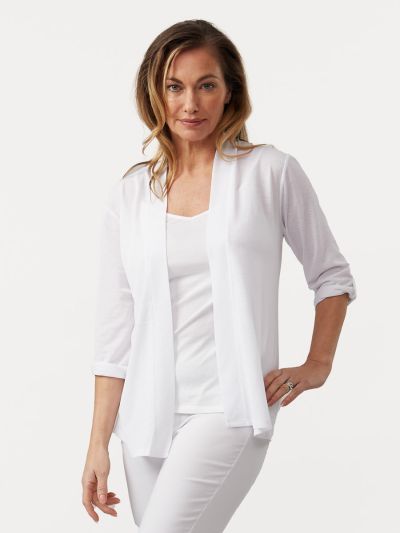 PennyPlain Roll Up Sleeve Cardigan - White
