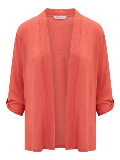 PennyPlain Roll Up Sleeve Cardigan - Coral