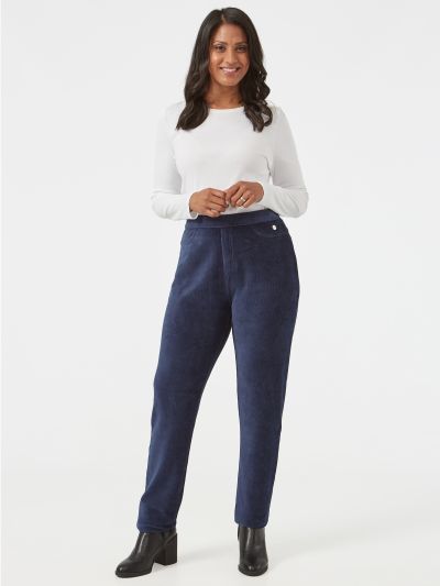 PennyPlain Rib Velour Trousers - Navy